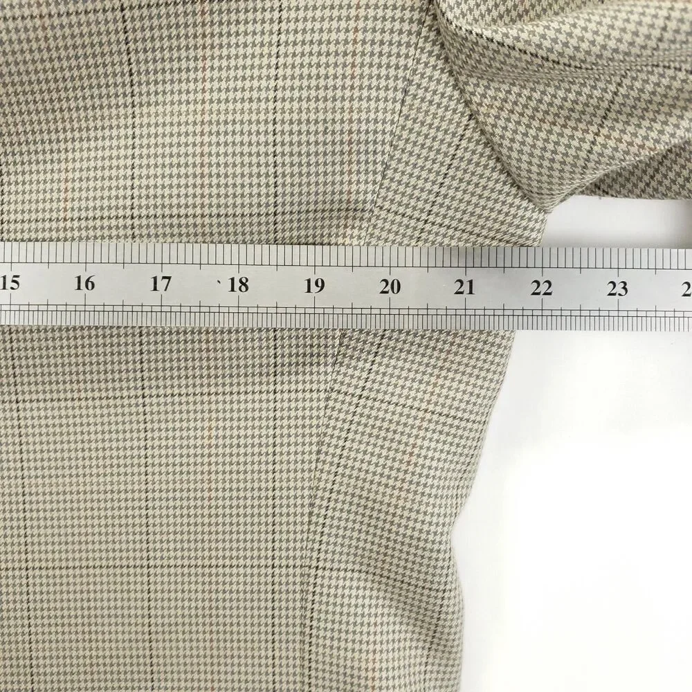 Alan Flusser Blazer Sport Coat Mens 40S Beige Houndstooth Silk Wool Formal